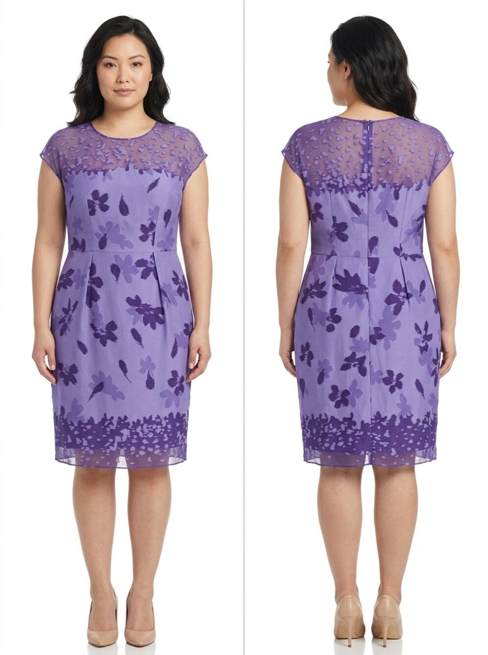 Escada Silk Blend Purple Sheath Knee Length Lace Lined Dress Women Size 36